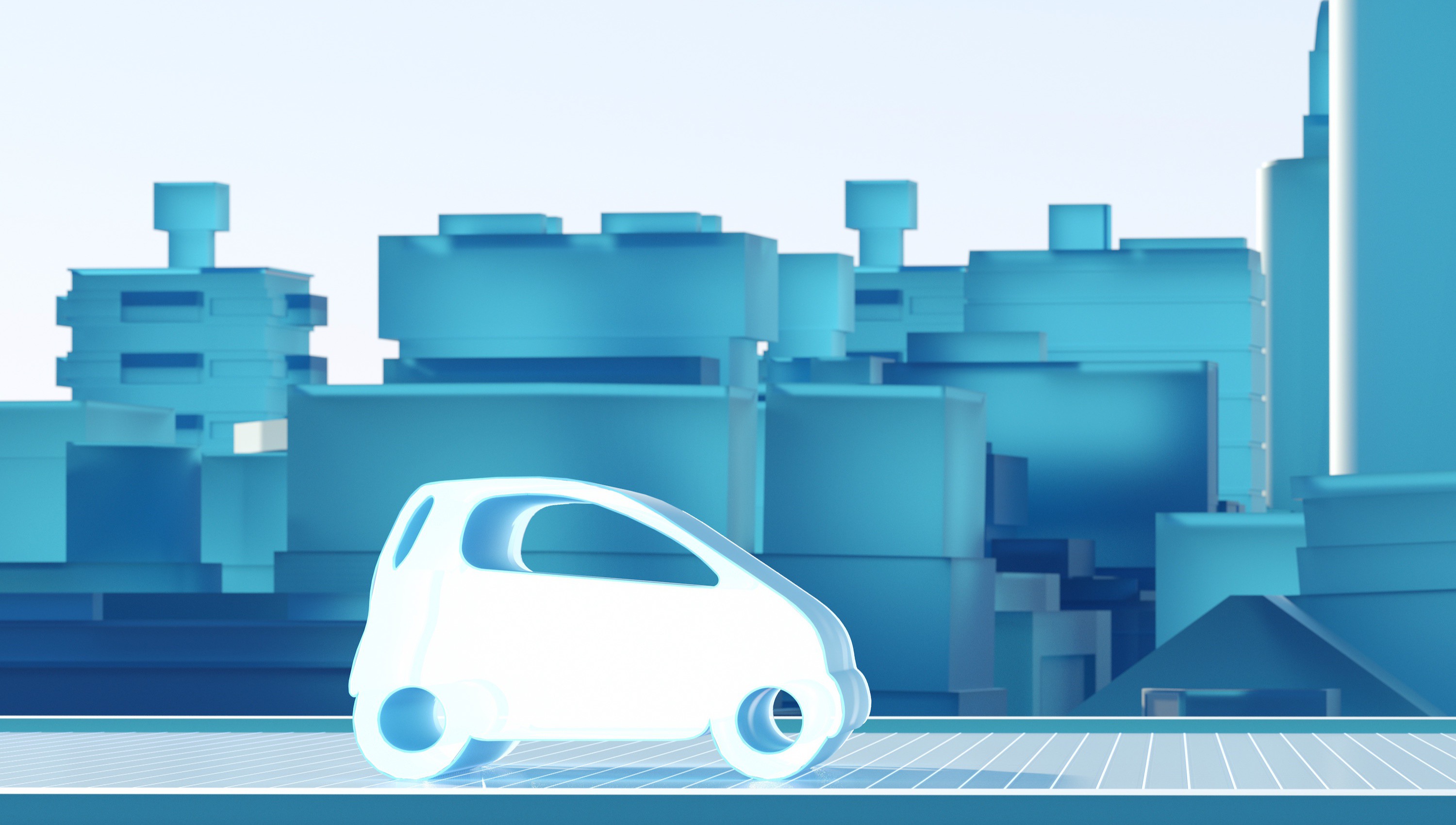 Coche eléctrico y detrás edificios